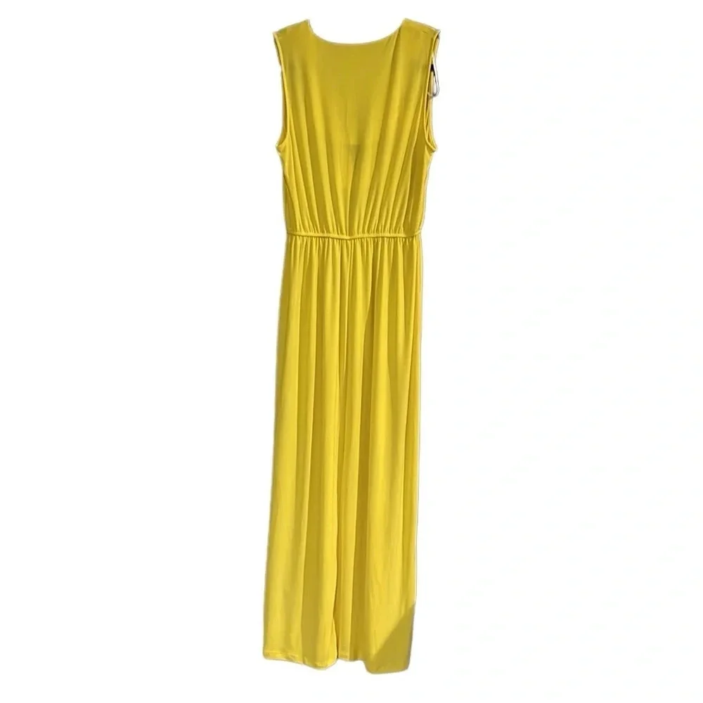Emma & Michele Women's Yellow Maxi Dress w/ Front Pockets, Drawstring Waist, PM - Picture 2 of 6